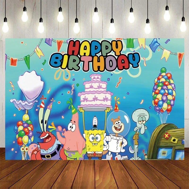 Décoration de fête d'anniversaire Bob l'éponge pour enfants, ballon en latex en aluminium, fournitures de dessin animé britannique, arrière-plans de bannière, jouet