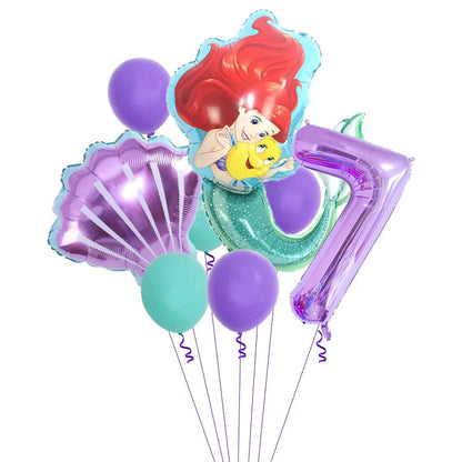 Décoration de fête d'anniversaire sur le thème de la petite sirène, princesse Ariel, ensemble de vaisselle, bannière de ballon, baby shower