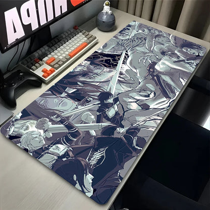 Tapis de souris manga noir et blanc pour PC, Eren Yeager Gamer, armoire, sous-ordinateur portable, attaque sur Titan, bureau, polymères, Anime, clavier de jeu, lea