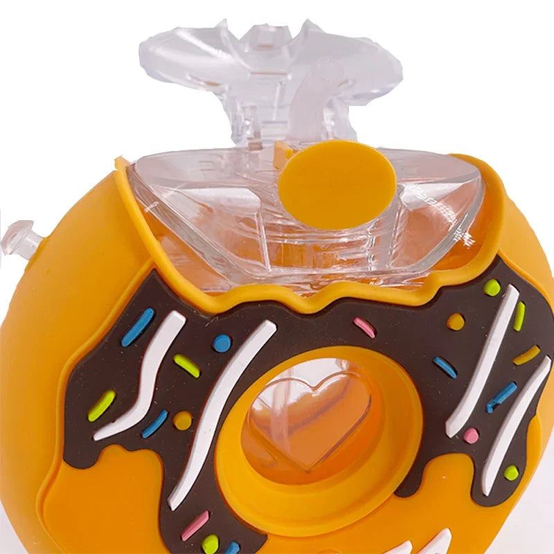 Gobelet en forme de donuts pour enfants avec pailles, bouteille d'eau étanche, forme de dessin animé, étanche, extérieur, 380ml