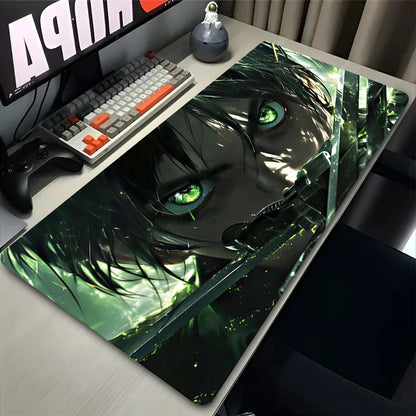 Tapis de souris manga noir et blanc pour PC, Eren Yeager Gamer, armoire, sous-ordinateur portable, attaque sur Titan, bureau, polymères, Anime, clavier de jeu, lea