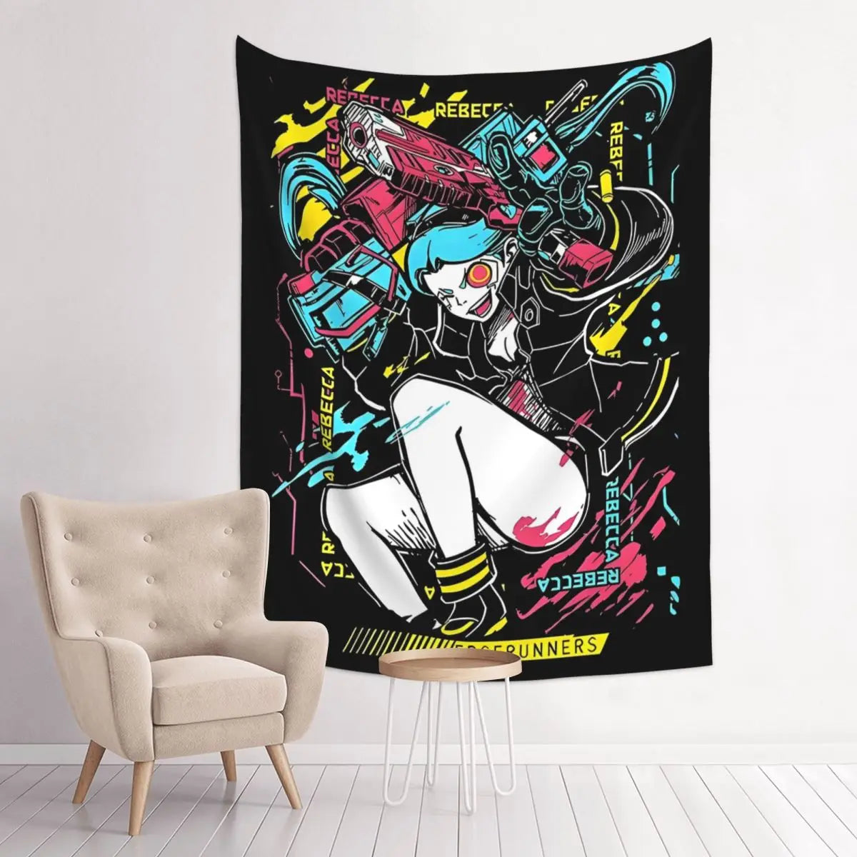 Cyberpunk Edgerunners Anime Tapisserie, Bohemian Polyester Wall Face, Yoga Polymers, Psychedelic Wall Blanket, Decor