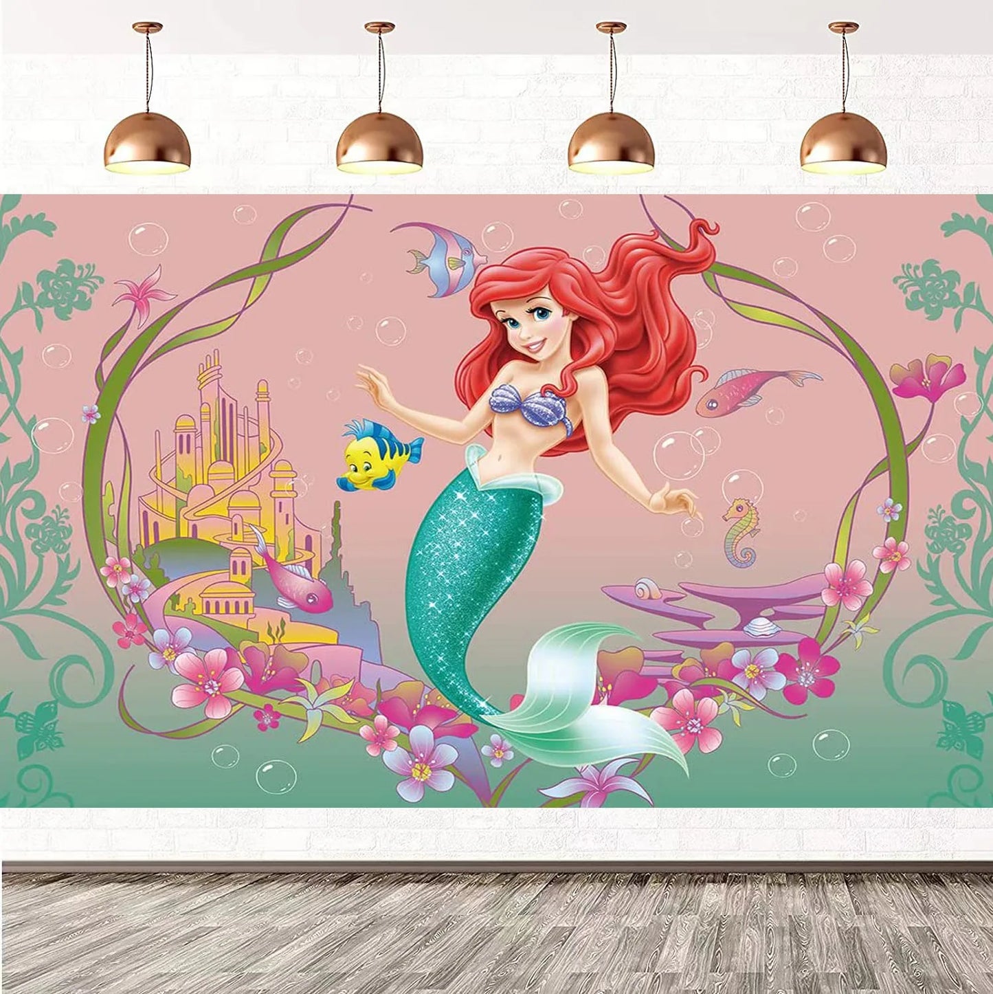 Décoration de fête d'anniversaire sur le thème de la petite sirène, princesse Ariel, ensemble de vaisselle, bannière de ballon, baby shower