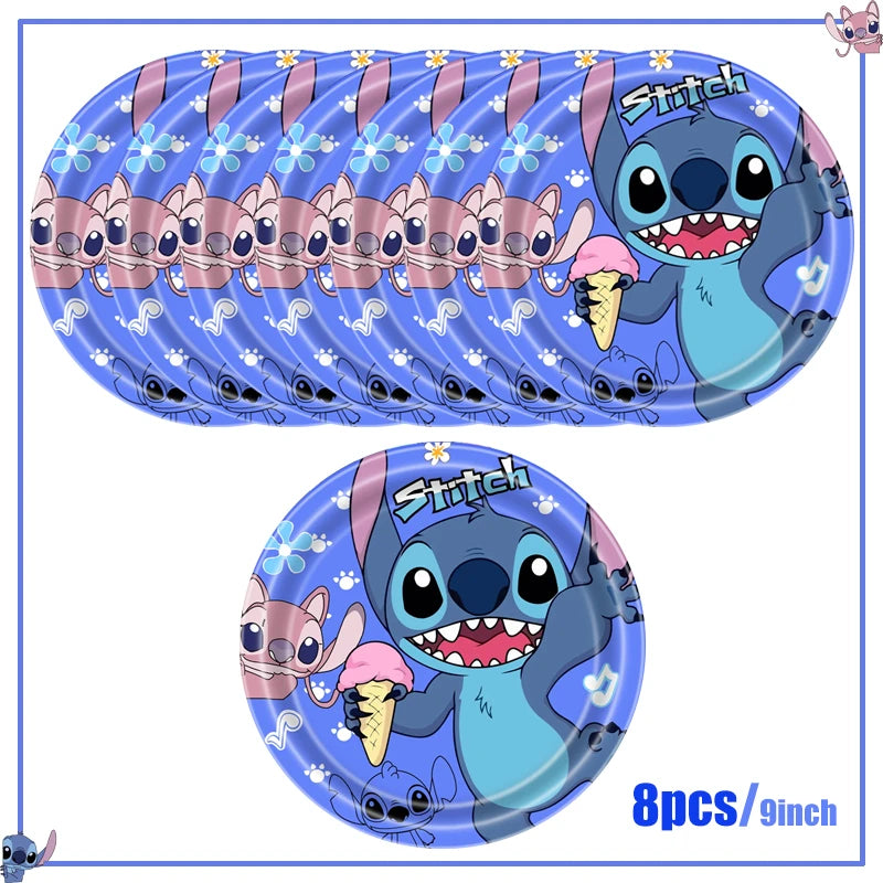 Fournitures de décoration de fête d'anniversaire Disney Stitch, nouveau CAN o Stitch, ballon, baby shower, rentabilité, assiettes en papier standardisées, serviettes, nappe