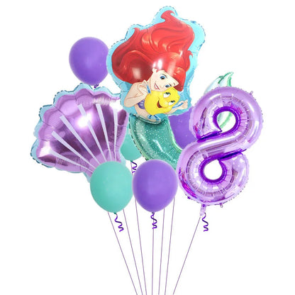 Décoration de fête d'anniversaire sur le thème de la petite sirène, princesse Ariel, ensemble de vaisselle, bannière de ballon, baby shower