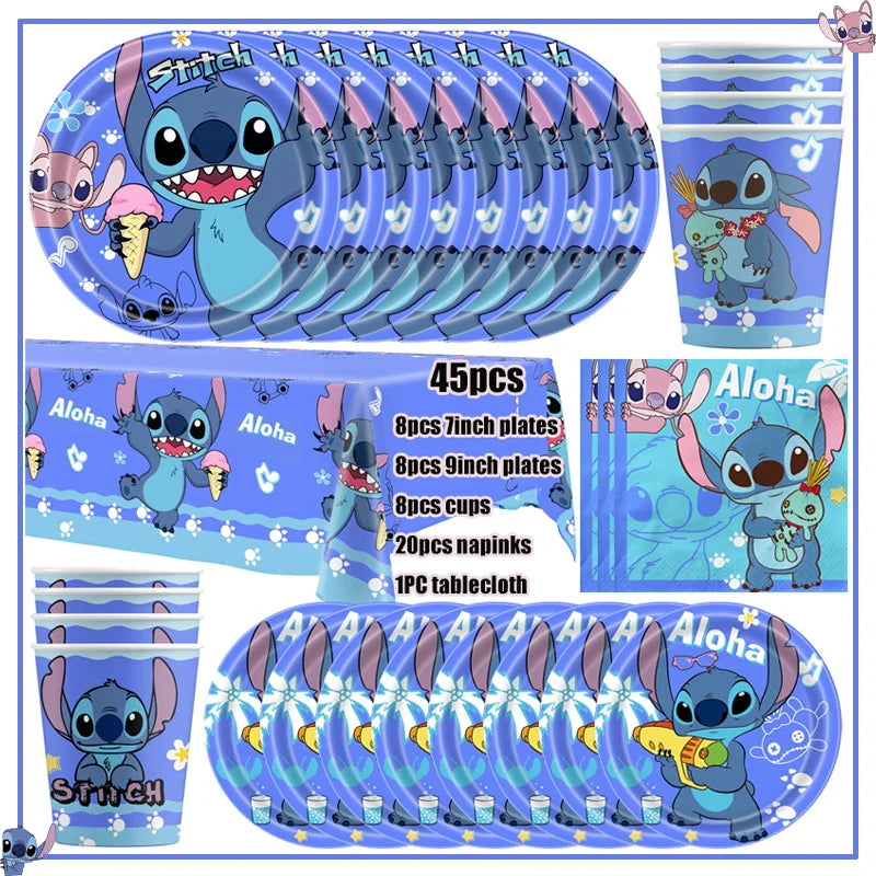 Fournitures de décoration de fête d'anniversaire Disney Stitch, nouveau CAN o Stitch, ballon, baby shower, rentabilité, assiettes en papier standardisées, serviettes, nappe