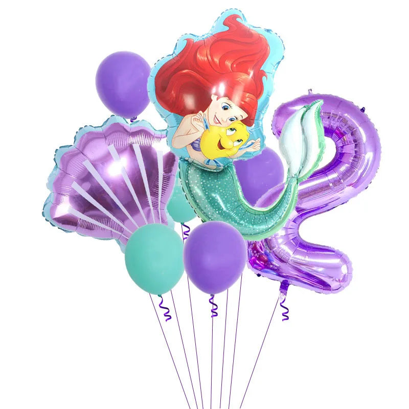 Décoration de fête d'anniversaire sur le thème de la petite sirène, princesse Ariel, ensemble de vaisselle, bannière de ballon, baby shower