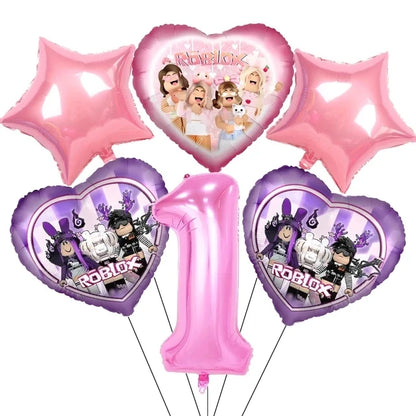 Décorations de fête d'anniversaire à thème Roblox rose, ensemble britannique, ballons, assiettes standard, toile de fond de bannière pour filles, fournitures de fête