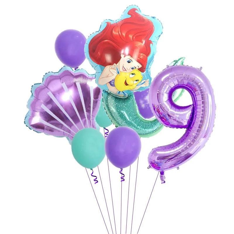 Décoration de fête d'anniversaire sur le thème de la petite sirène, princesse Ariel, ensemble de vaisselle, bannière de ballon, baby shower