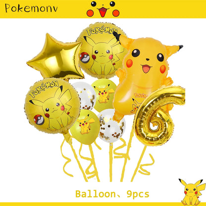 Décoration de d'Anniversaire sur le Thème Pokémon, Ensemble de Couverts Pikachu, Bannière, Ballon, Nappe, Cadeau Jouet, Bricolage