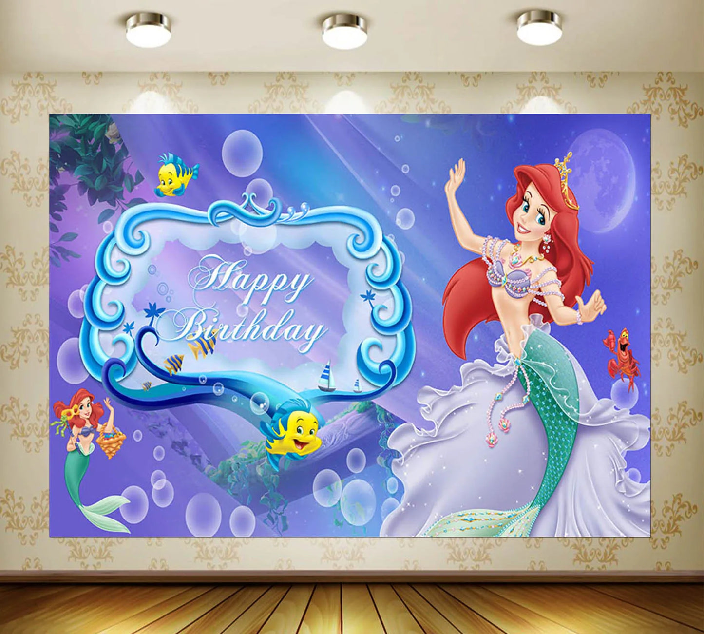 Décoration de fête d'anniversaire sur le thème de la petite sirène, princesse Ariel, ensemble de vaisselle, bannière de ballon, baby shower