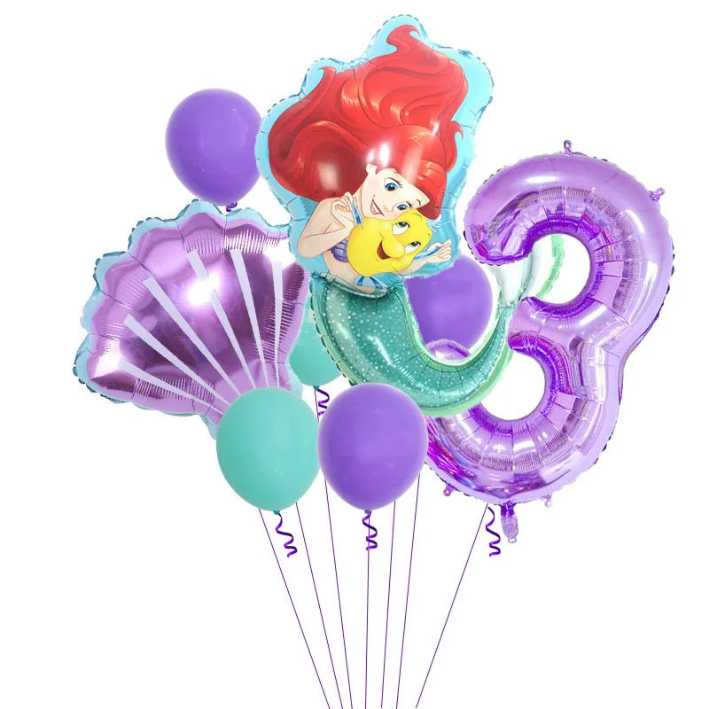 Décoration de fête d'anniversaire sur le thème de la petite sirène, princesse Ariel, ensemble de vaisselle, bannière de ballon, baby shower