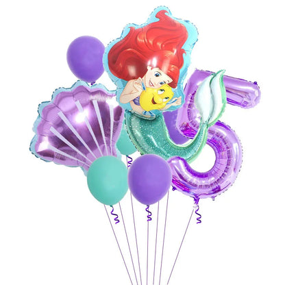 Décoration de fête d'anniversaire sur le thème de la petite sirène, princesse Ariel, ensemble de vaisselle, bannière de ballon, baby shower