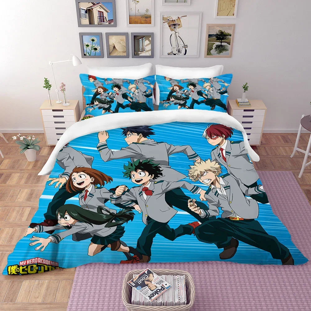 My force Academia Parure de lit de dessin animé mignon pour enfants, ensembles de housses de couette  sans drap, décoration d'intérieur, taille variez cadeau