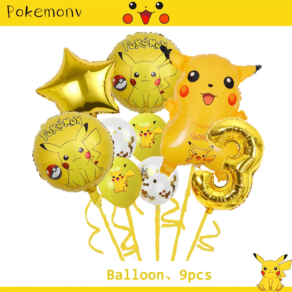 Décoration de d'Anniversaire sur le Thème Pokémon, Ensemble de Couverts Pikachu, Bannière, Ballon, Nappe, Cadeau Jouet, Bricolage