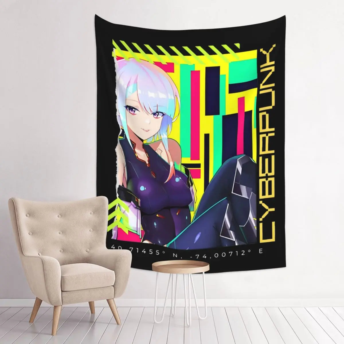 Cyberpunk Edgerunners Anime Tapisserie, Bohemian Polyester Wall Face, Yoga Polymers, Psychedelic Wall Blanket, Decor