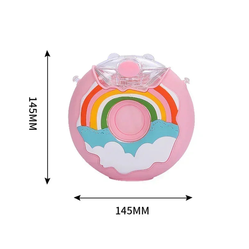 Gobelet en forme de donuts pour enfants avec pailles, bouteille d'eau étanche, forme de dessin animé, étanche, extérieur, 380ml