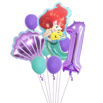 Décoration de fête d'anniversaire sur le thème de la petite sirène, princesse Ariel, ensemble de vaisselle, bannière de ballon, baby shower