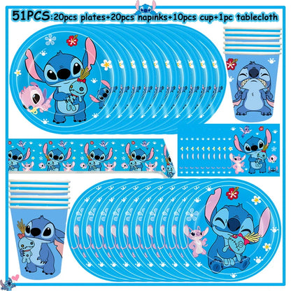 Fournitures de décoration de fête d'anniversaire Disney Stitch, nouveau CAN o Stitch, ballon, baby shower, rentabilité, assiettes en papier standardisées, serviettes, nappe