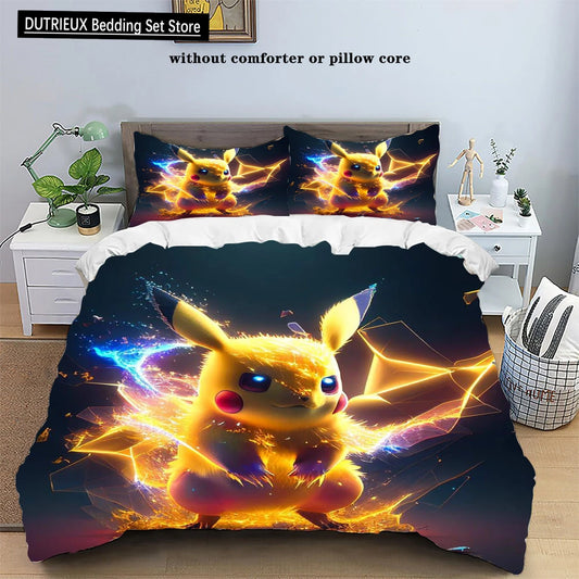 Parure de lit Pokémon Anime Pikachu pour enfants et adultes, ensemble de literie trois pièces, housse de taie d'oreiller, Twin, Queen, King Size, 202 lon, Kawaii