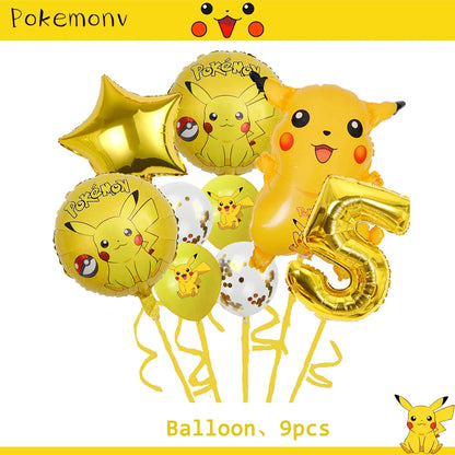 Décoration de d'Anniversaire sur le Thème Pokémon, Ensemble de Couverts Pikachu, Bannière, Ballon, Nappe, Cadeau Jouet, Bricolage