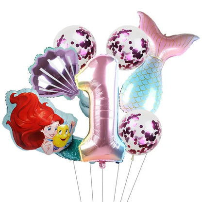 Décoration de fête d'anniversaire sur le thème de la petite sirène, princesse Ariel, ensemble de vaisselle, bannière de ballon, baby shower