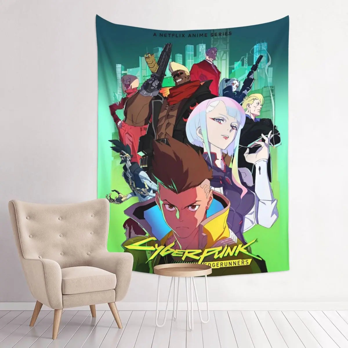 Cyberpunk Edgerunners Anime Tapisserie, Bohemian Polyester Wall Face, Yoga Polymers, Psychedelic Wall Blanket, Decor