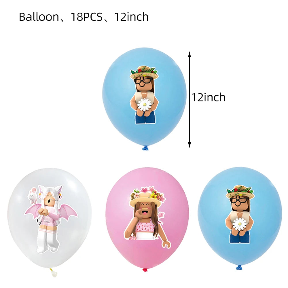 Décorations de fête d'anniversaire à thème Roblox rose, ensemble britannique, ballons, assiettes standard, toile de fond de bannière pour filles, fournitures de fête