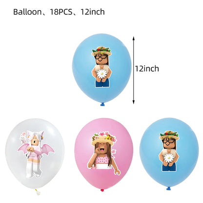 Décorations de fête d'anniversaire à thème Roblox rose, ensemble britannique, ballons, assiettes standard, toile de fond de bannière pour filles, fournitures de fête