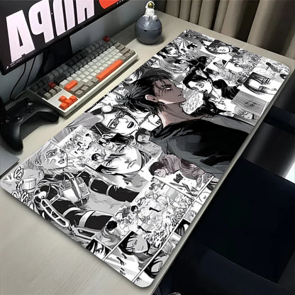 Tapis de souris manga noir et blanc pour PC, Eren Yeager Gamer, armoire, sous-ordinateur portable, attaque sur Titan, bureau, polymères, Anime, clavier de jeu, lea