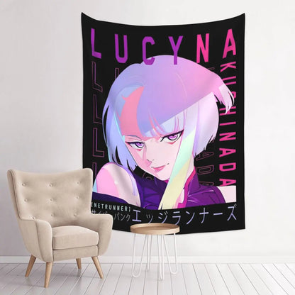 Cyberpunk Edgerunners Anime Tapisserie, Bohemian Polyester Wall Face, Yoga Polymers, Psychedelic Wall Blanket, Decor