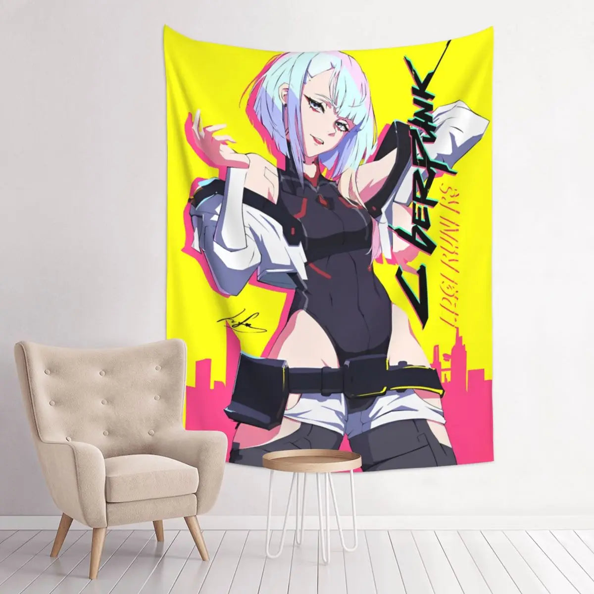 Cyberpunk Edgerunners Anime Tapisserie, Bohemian Polyester Wall Face, Yoga Polymers, Psychedelic Wall Blanket, Decor