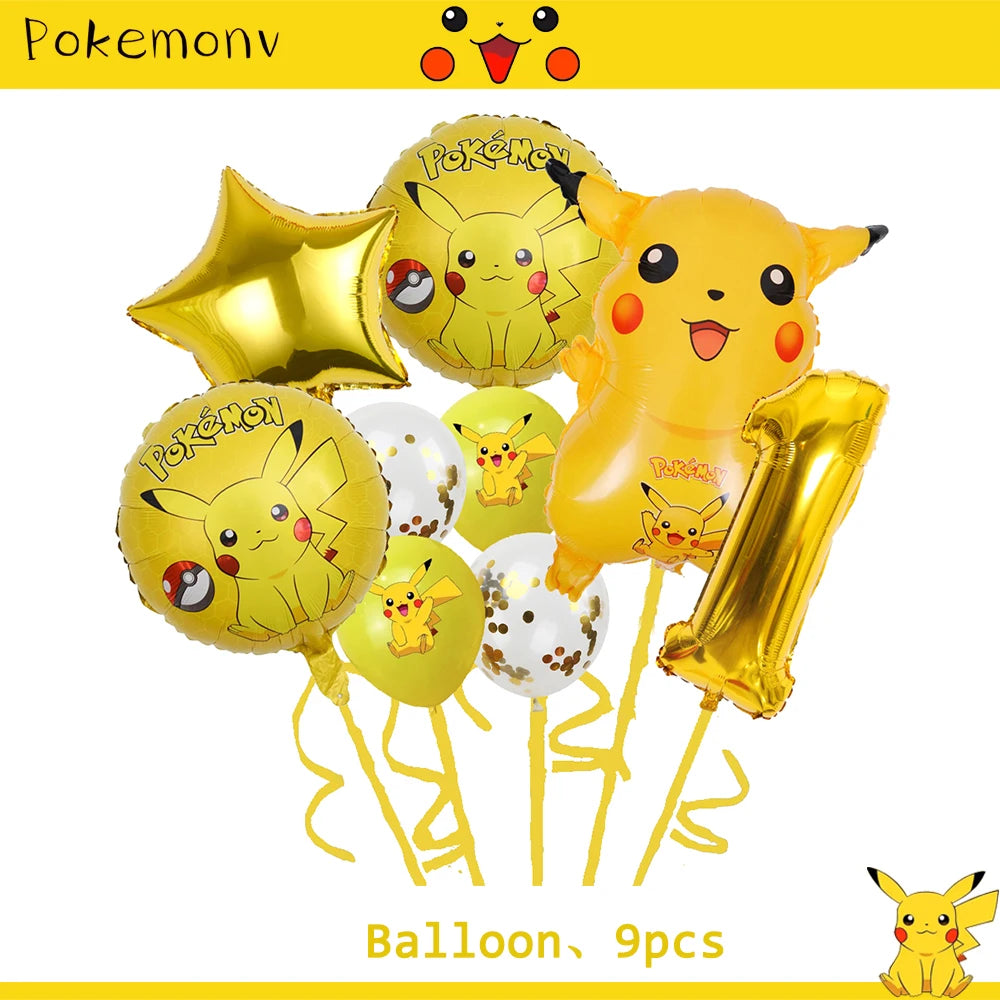 Décoration de d'Anniversaire sur le Thème Pokémon, Ensemble de Couverts Pikachu, Bannière, Ballon, Nappe, Cadeau Jouet, Bricolage