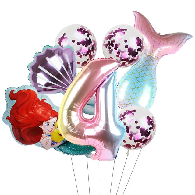 Décoration de fête d'anniversaire sur le thème de la petite sirène, princesse Ariel, ensemble de vaisselle, bannière de ballon, baby shower