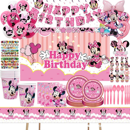 Fournitures de Minnie Mouse, Assiette en Papier, Tasse, Serviette, Ballons pour Enfants, Décorations d'Anniversaire