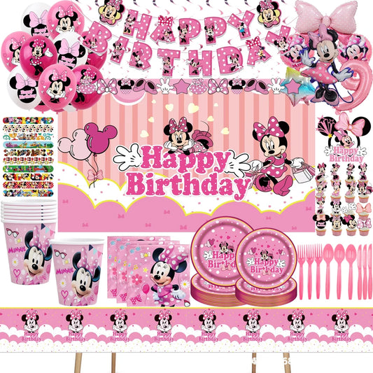 Fournitures de Minnie Mouse, Assiette en Papier, Tasse, Serviette, Ballons pour Enfants, Décorations d'Anniversaire