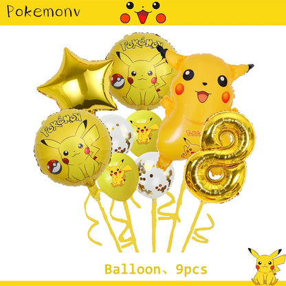 Décoration de d'Anniversaire sur le Thème Pokémon, Ensemble de Couverts Pikachu, Bannière, Ballon, Nappe, Cadeau Jouet, Bricolage