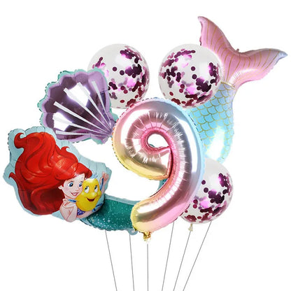 Décoration de fête d'anniversaire sur le thème de la petite sirène, princesse Ariel, ensemble de vaisselle, bannière de ballon, baby shower