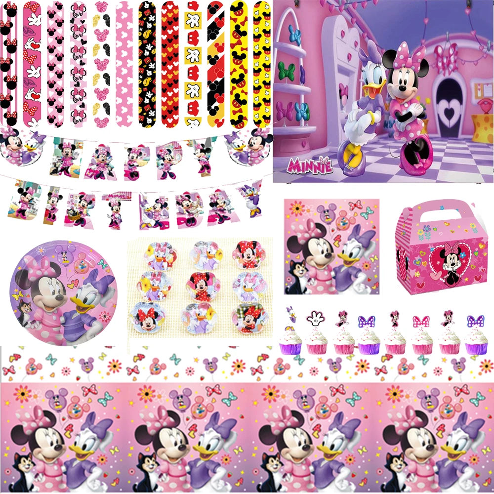 Décor de Minnie Mouse et Ballons d'Arrière-Plan, Nappe, Bol, Anniversaire - Réception - Cadeau