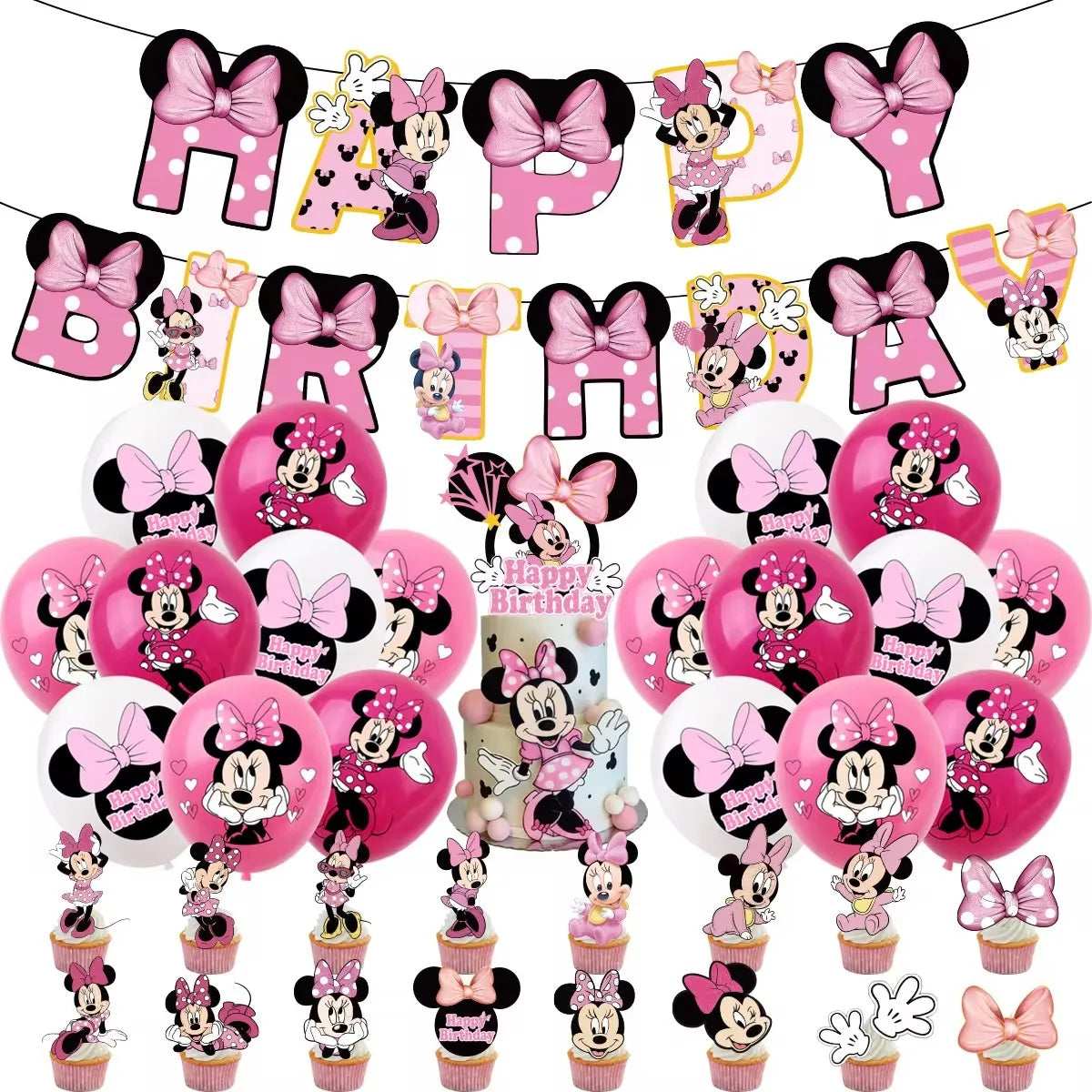 Fournitures de Minnie Mouse, Assiette en Papier, Tasse, Serviette, Ballons pour Enfants, Décorations d'Anniversaire