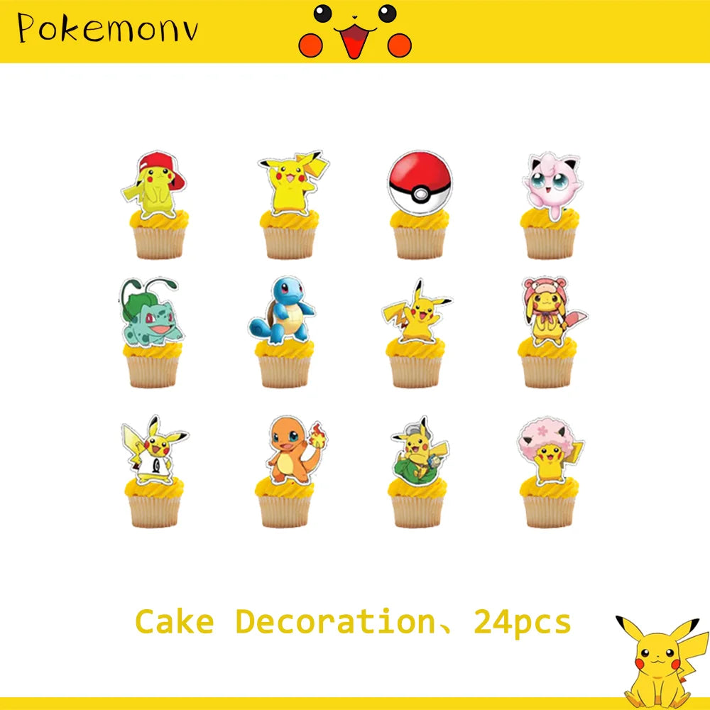 Décoration de d'Anniversaire sur le Thème Pokémon, Ensemble de Couverts Pikachu, Bannière, Ballon, Nappe, Cadeau Jouet, Bricolage