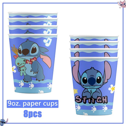 Fournitures de décoration de fête d'anniversaire Disney Stitch, nouveau CAN o Stitch, ballon, baby shower, rentabilité, assiettes en papier standardisées, serviettes, nappe