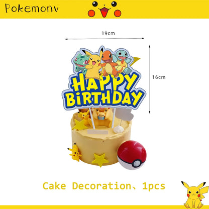 Décoration de d'Anniversaire sur le Thème Pokémon, Ensemble de Couverts Pikachu, Bannière, Ballon, Nappe, Cadeau Jouet, Bricolage