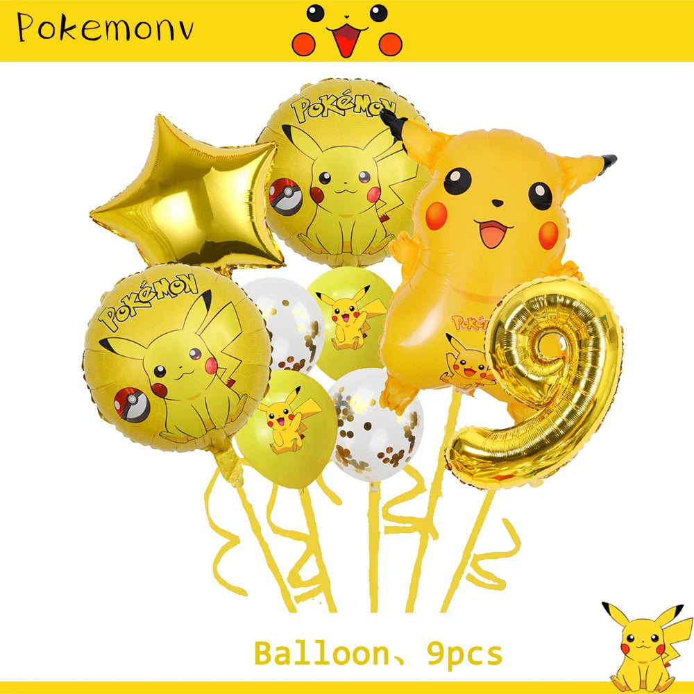 Décoration de d'Anniversaire sur le Thème Pokémon, Ensemble de Couverts Pikachu, Bannière, Ballon, Nappe, Cadeau Jouet, Bricolage