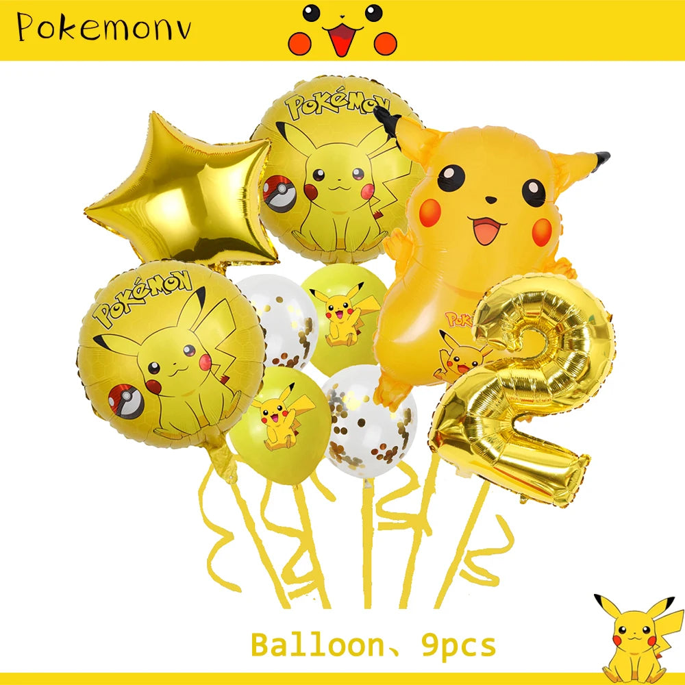 Décoration de d'Anniversaire sur le Thème Pokémon, Ensemble de Couverts Pikachu, Bannière, Ballon, Nappe, Cadeau Jouet, Bricolage