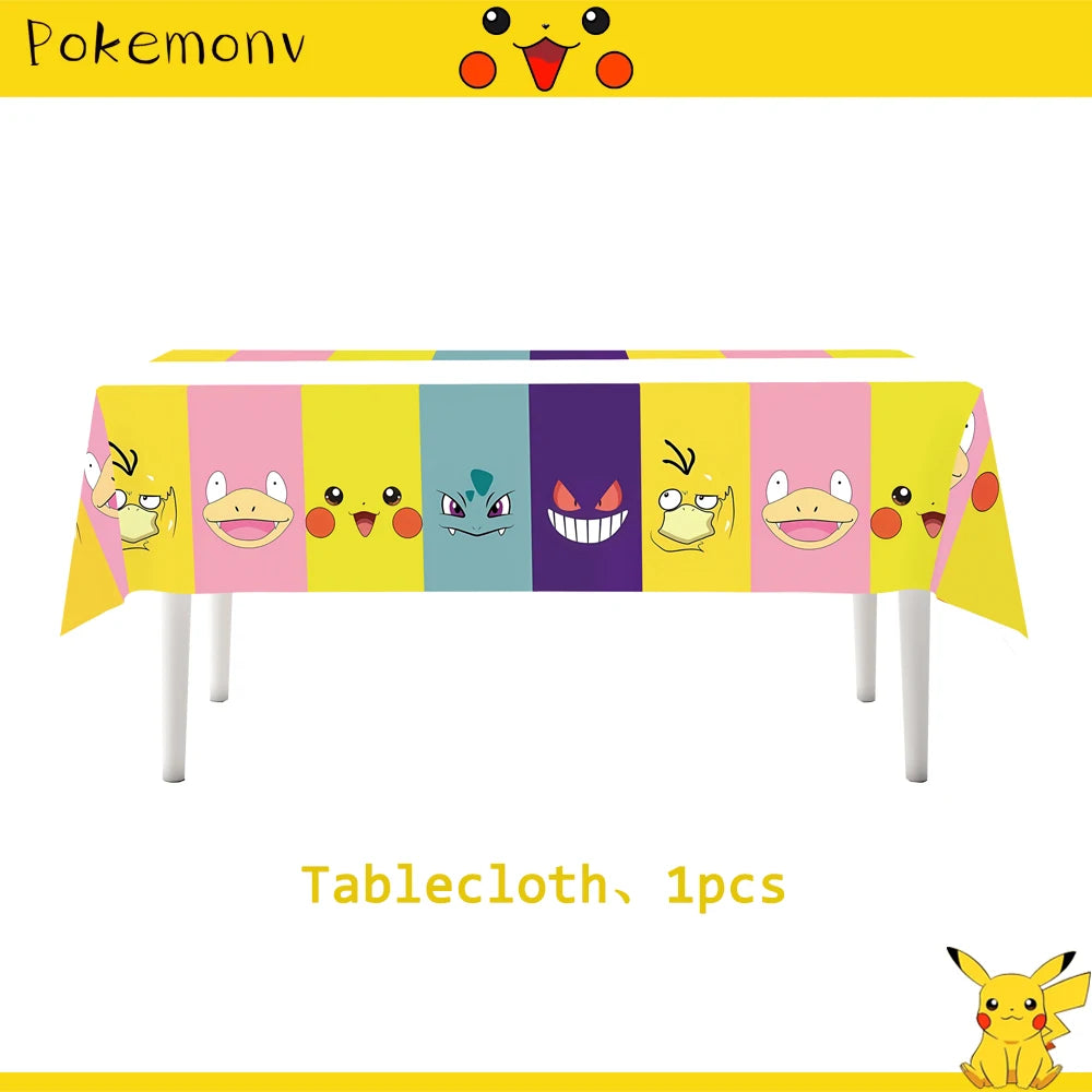 Décoration de d'Anniversaire sur le Thème Pokémon, Ensemble de Couverts Pikachu, Bannière, Ballon, Nappe, Cadeau Jouet, Bricolage