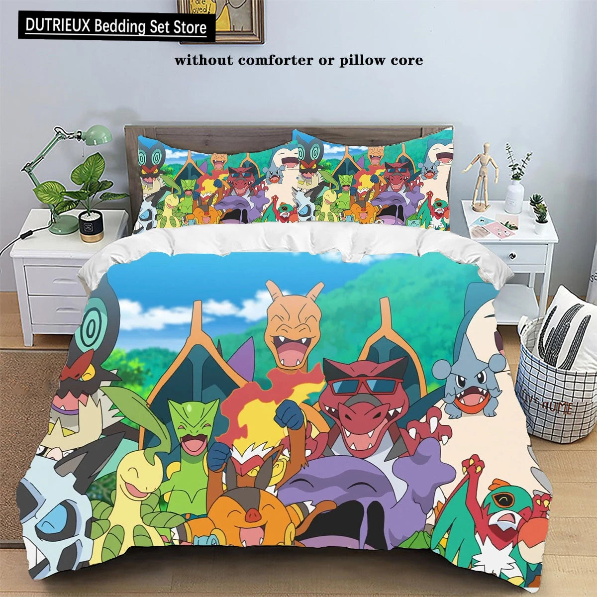 Parure de lit Pokémon Anime Pikachu pour enfants et adultes, ensemble de literie trois pièces, housse de taie d'oreiller, Twin, Queen, King Size, 202 lon, Kawaii