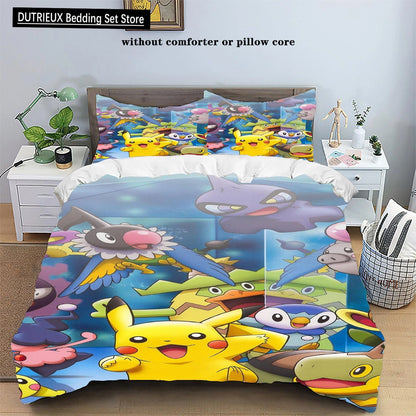 Parure de lit Pokémon Anime Pikachu pour enfants et adultes, ensemble de literie trois pièces, housse de taie d'oreiller, Twin, Queen, King Size, 202 lon, Kawaii