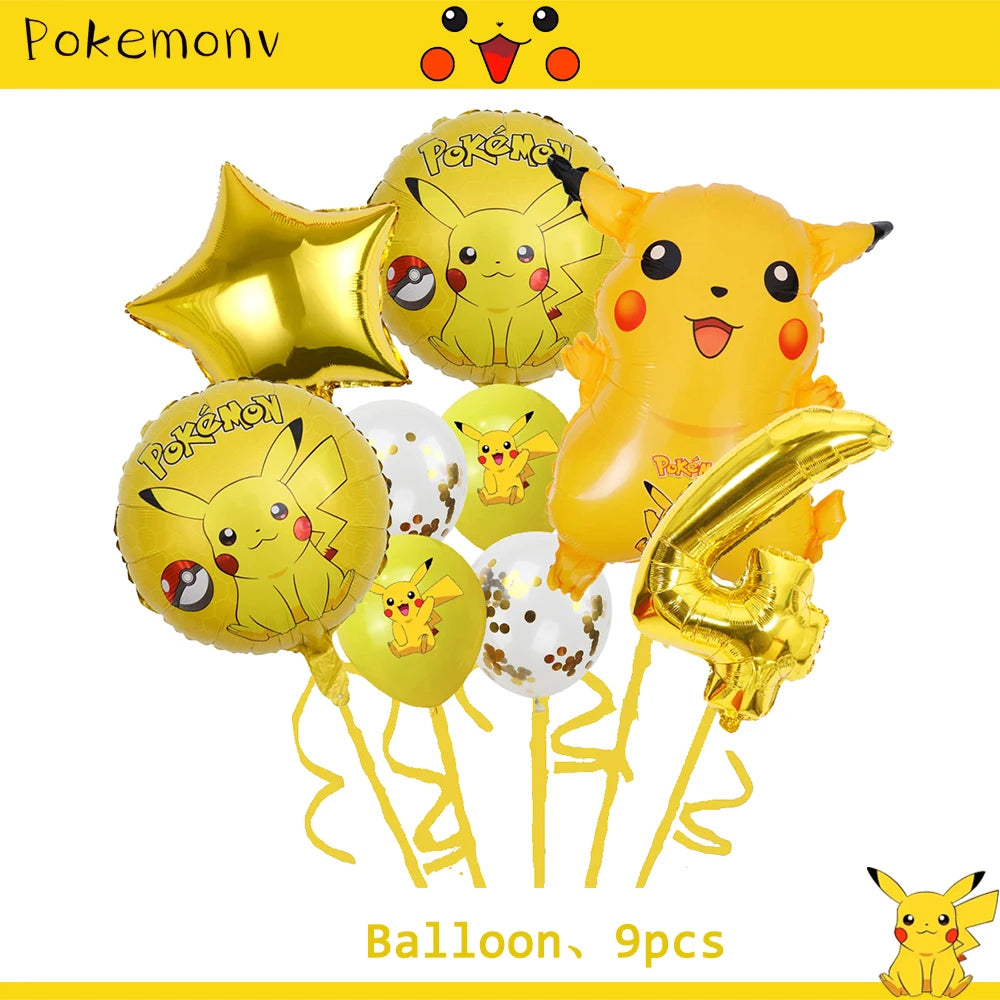 Décoration de d'Anniversaire sur le Thème Pokémon, Ensemble de Couverts Pikachu, Bannière, Ballon, Nappe, Cadeau Jouet, Bricolage