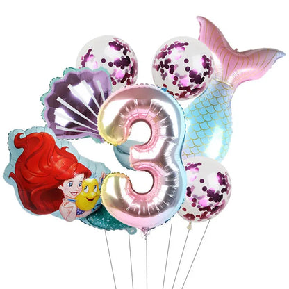 Décoration de fête d'anniversaire sur le thème de la petite sirène, princesse Ariel, ensemble de vaisselle, bannière de ballon, baby shower